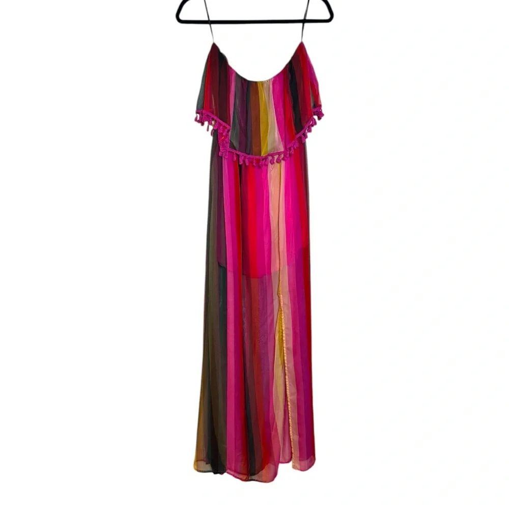 Aakaa‎ Strapless Striped Maxi Dress Multicolor